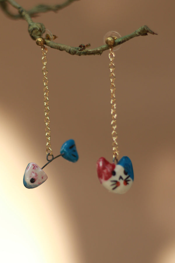 Sadhvi | Ceramic Cat - Fish Earrings
