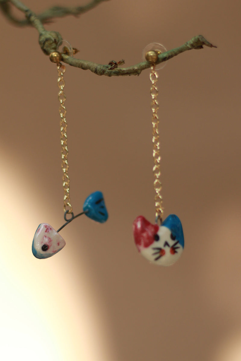 Sadhvi | Ceramic Cat - Fish Earrings
