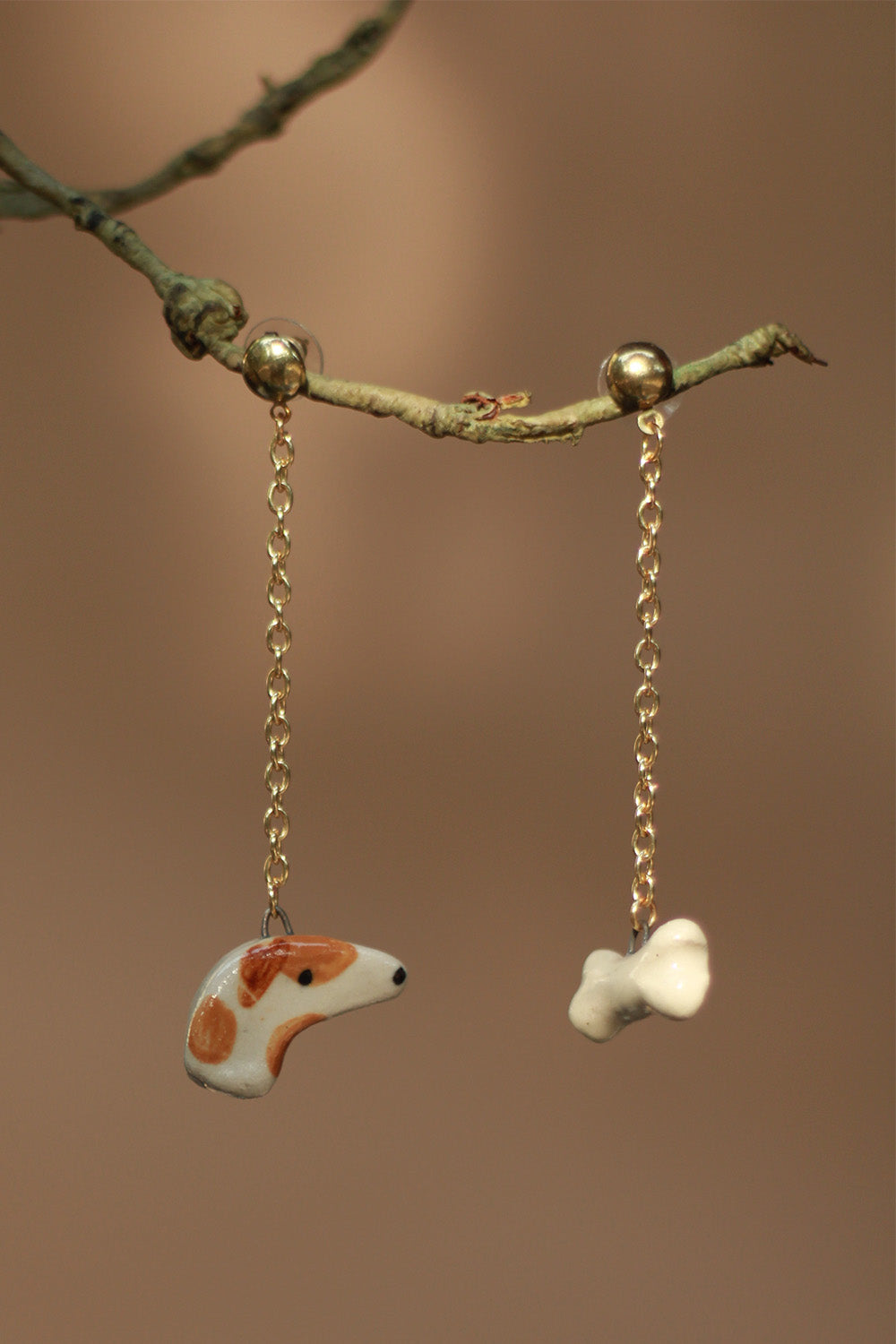 Sadhvi | Ceramic Dog - Bone Earrings