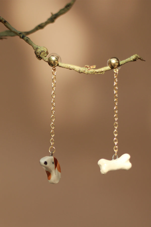 Sadhvi | Ceramic Dog - Bone Earrings