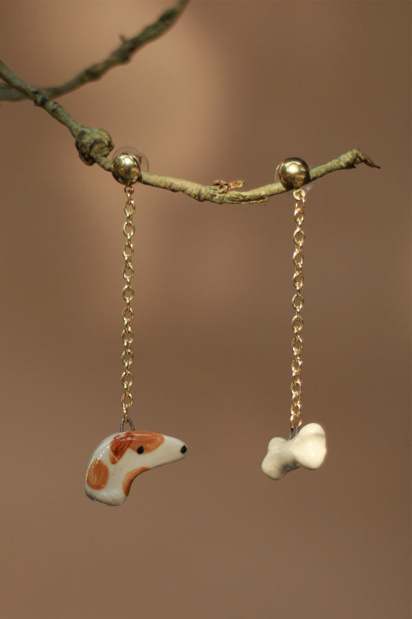 Sadhvi | Ceramic Dog - Bone Earrings
