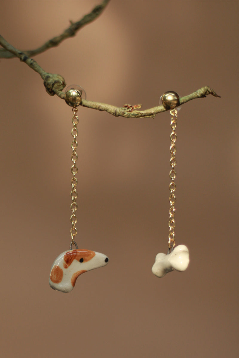 Sadhvi | Ceramic Dog - Bone Earrings