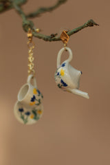 Sadhvi | Ceramic Tea Set Earrings | Yellow Flowers
