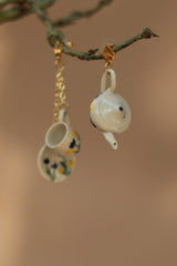 Sadhvi | Ceramic Tea Set Earrings | Yellow Flowers