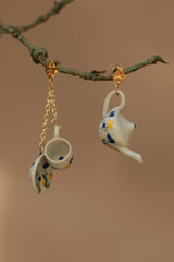 Sadhvi | Ceramic Tea Set Earrings | Yellow Flowers