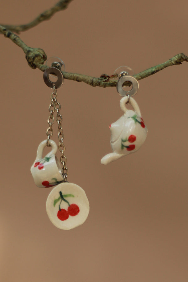 Sadhvi | Ceramic Tea Set Earrings | Cherries