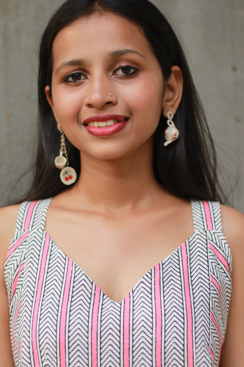 Sadhvi | Ceramic Tea Set Earrings | Cherries