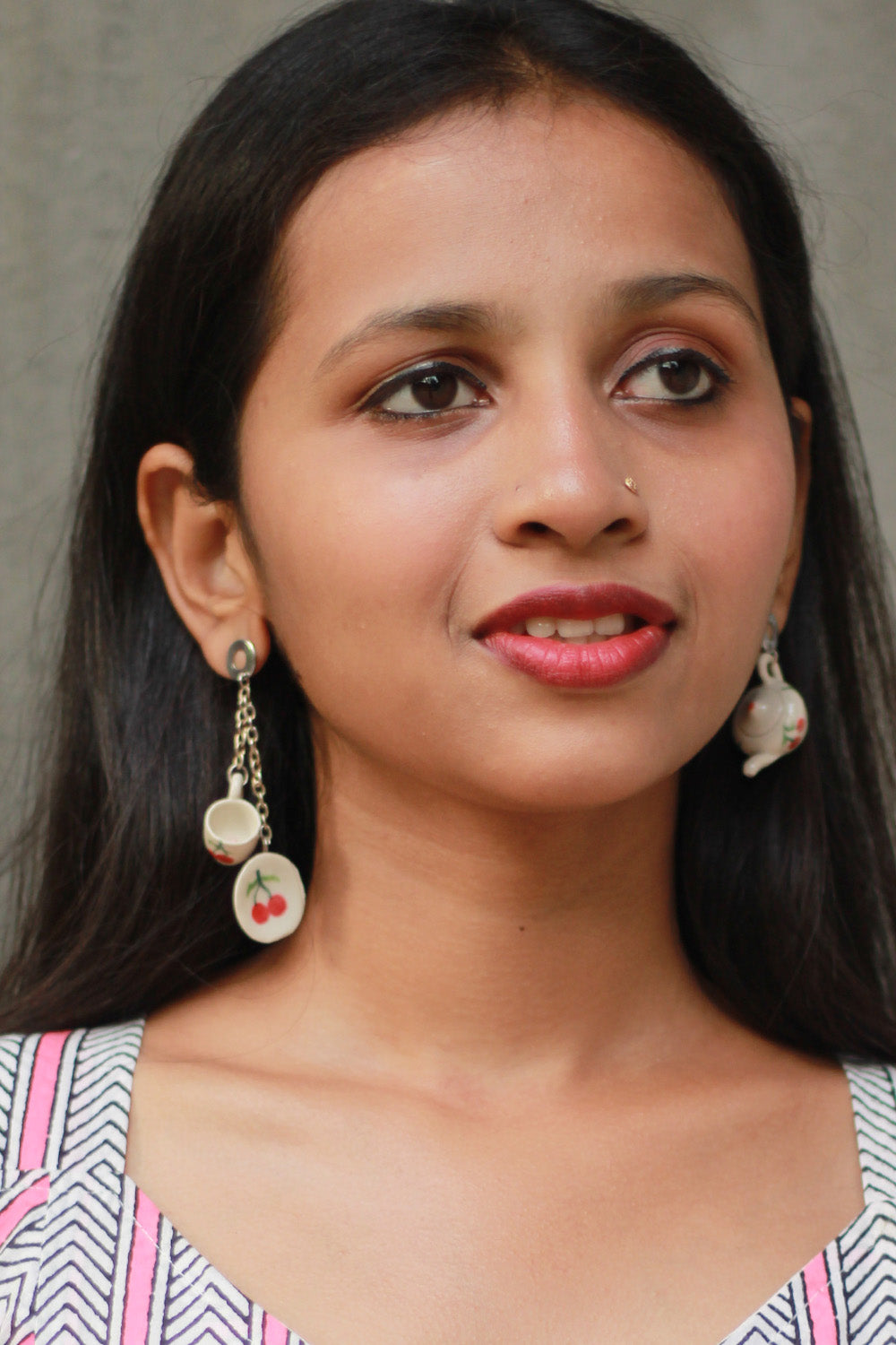 Sadhvi | Ceramic Tea Set Earrings | Cherries