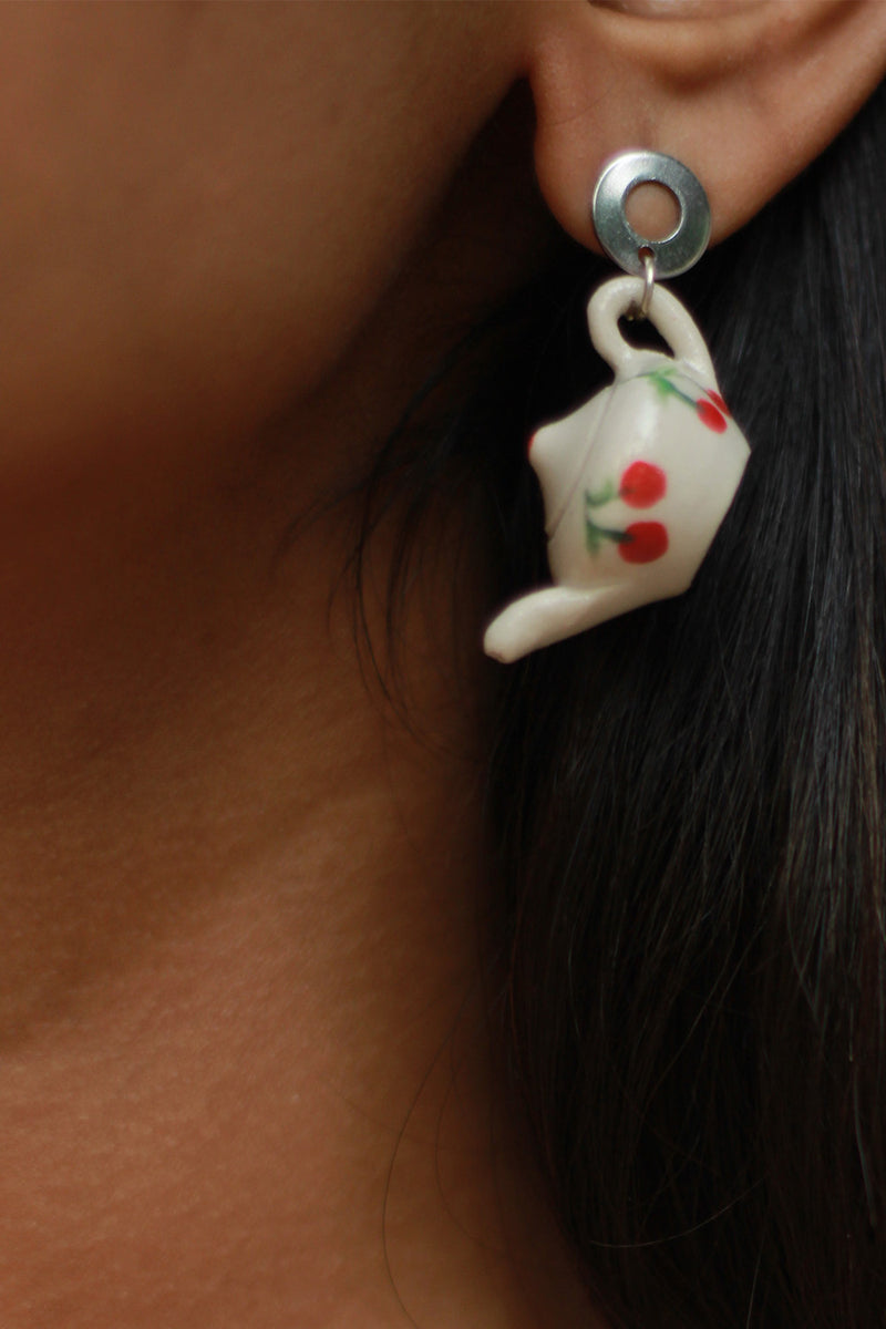 Sadhvi | Ceramic Tea Set Earrings | Cherries