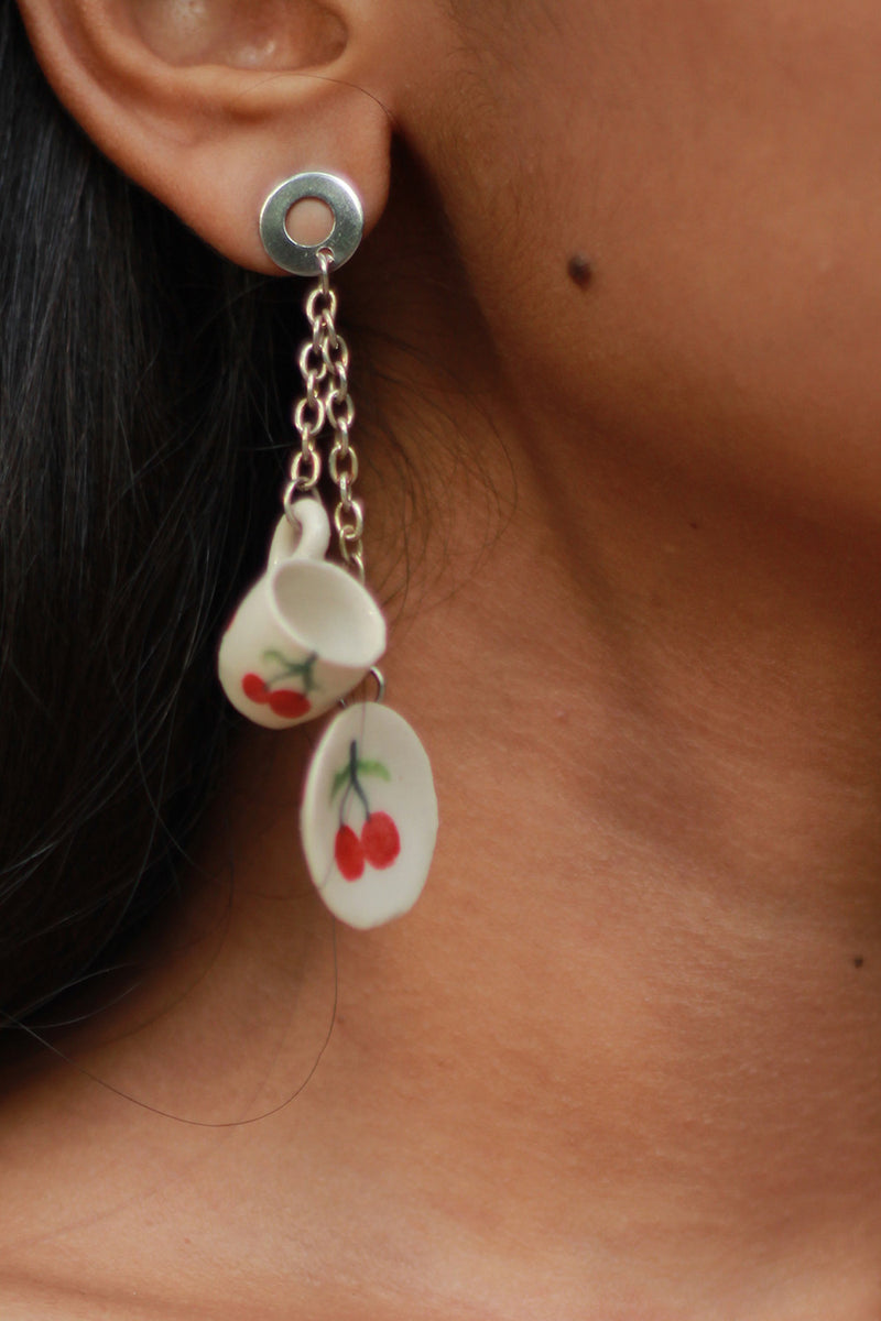 Sadhvi | Ceramic Tea Set Earrings | Cherries