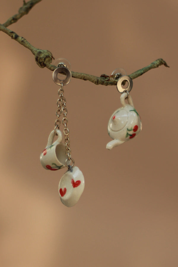Sadhvi | Ceramic Tea Set Earrings | Cherries