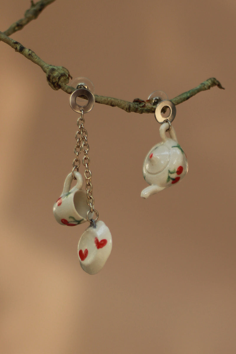 Sadhvi | Ceramic Tea Set Earrings | Cherries