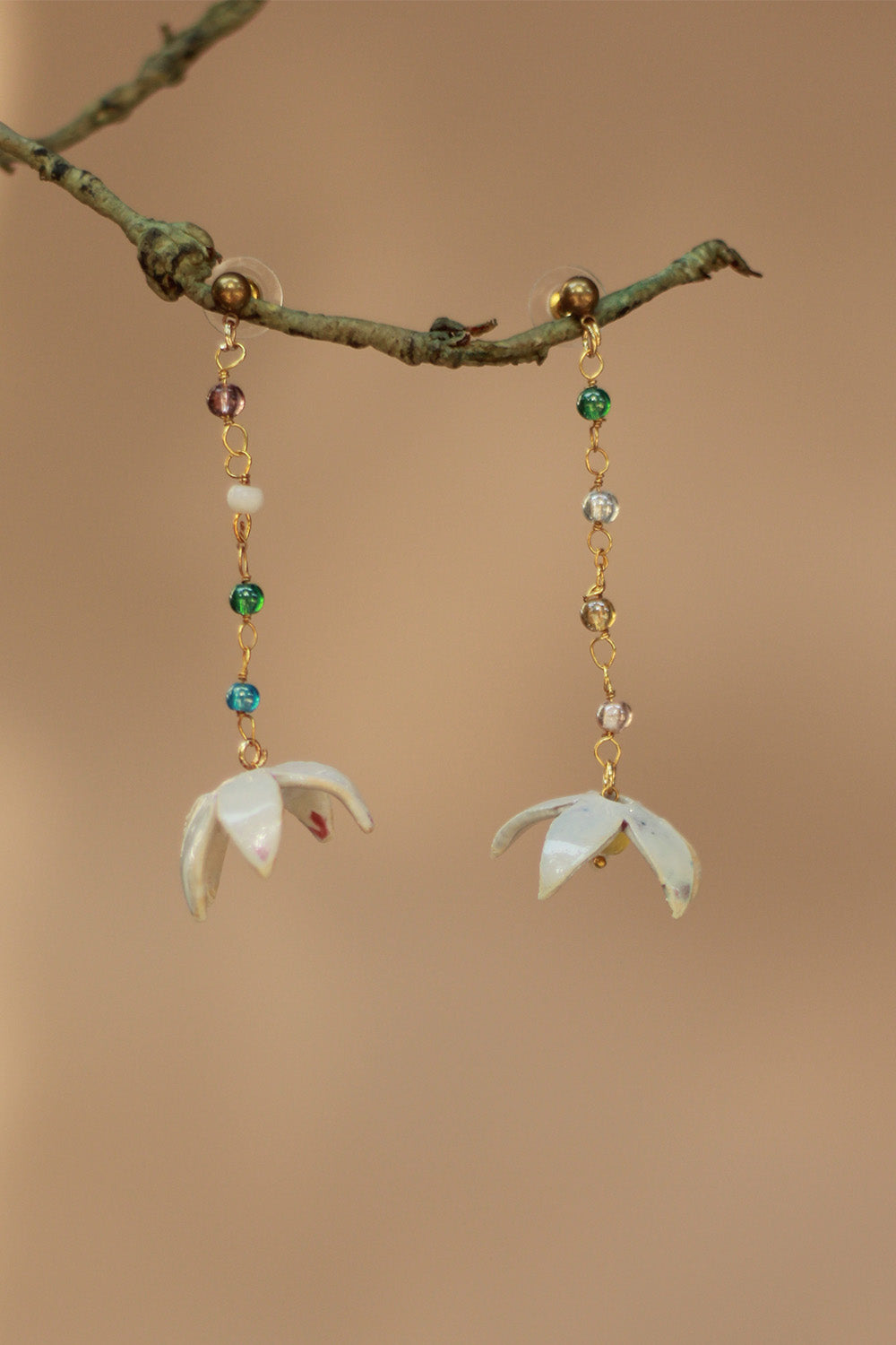 Sadhvi | Ceramic Bellflower Earrings | White with Yellow