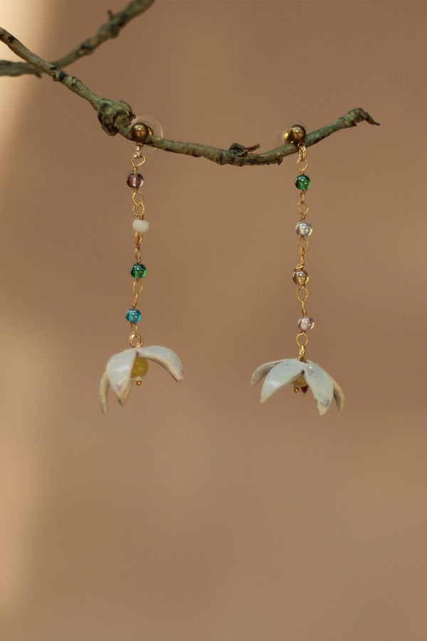 Sadhvi | Ceramic  Bellflower Earrings | White with Yellow