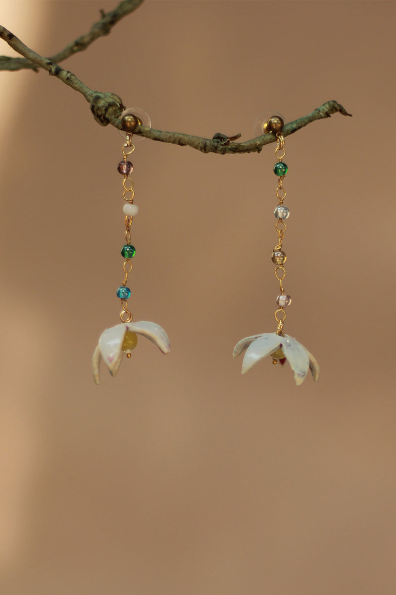 Sadhvi | Ceramic  Bellflower Earrings | White with Yellow