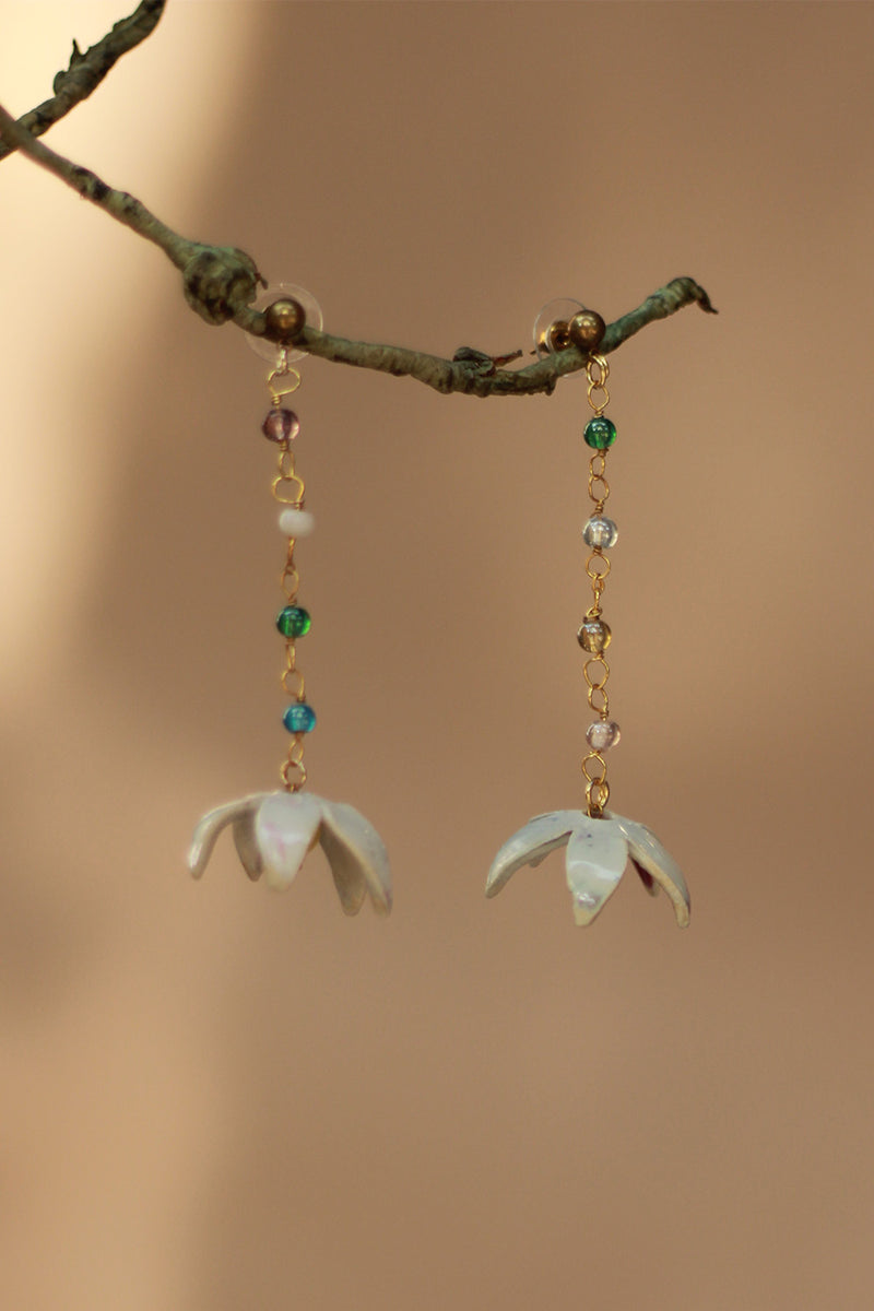 Sadhvi | Ceramic  Bellflower Earrings | White with Yellow
