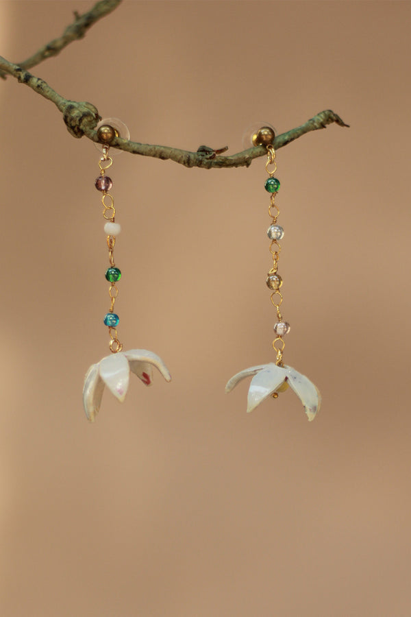 Sadhvi | Ceramic  Bellflower Earrings | White with Yellow