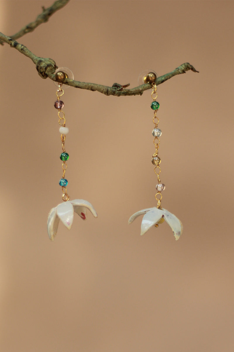 Sadhvi | Ceramic  Bellflower Earrings | White with Yellow