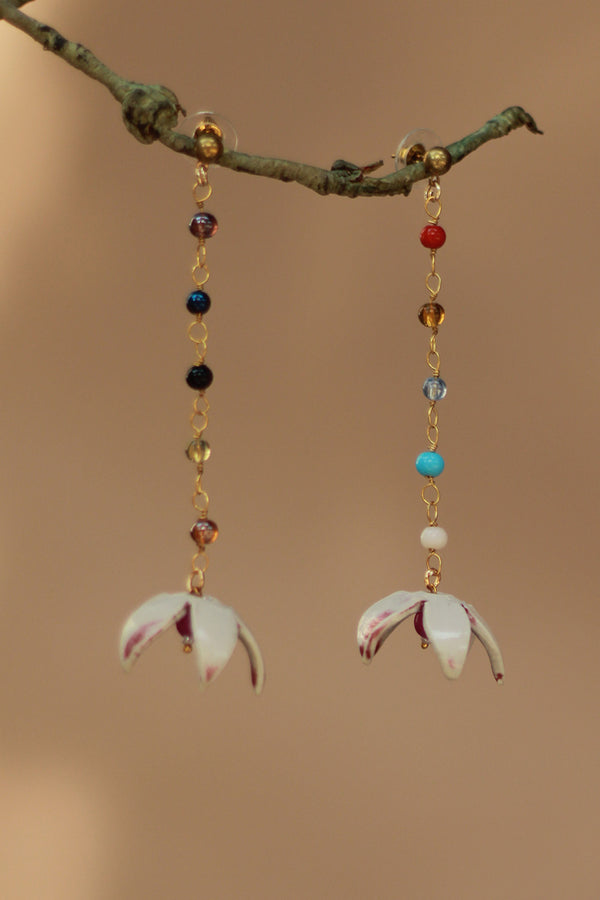 Sadhvi | Ceramic  Bellflower Earrings | White with Pink