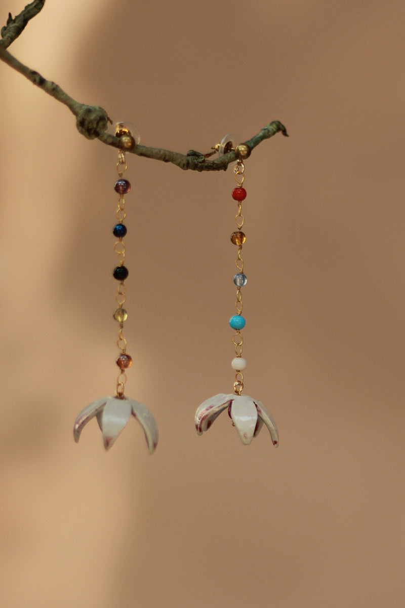 Sadhvi | Ceramic  Bellflower Earrings | White with Pink