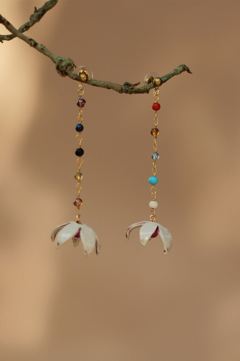 Sadhvi | Ceramic  Bellflower Earrings | White with Pink