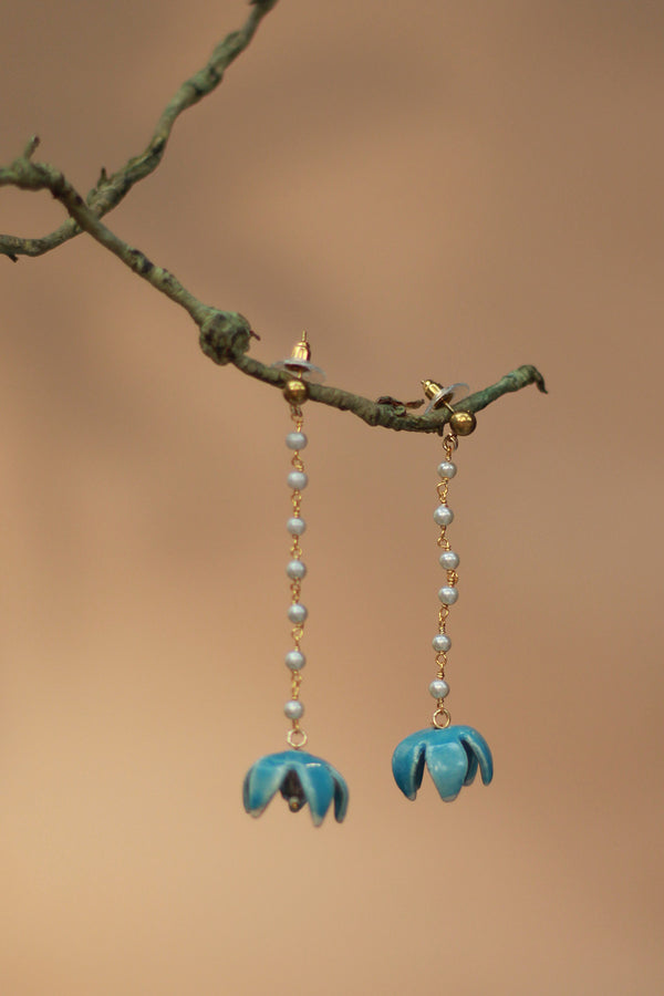 Sadhvi | Ceramic  Bellflower Earrings | Azure Blue