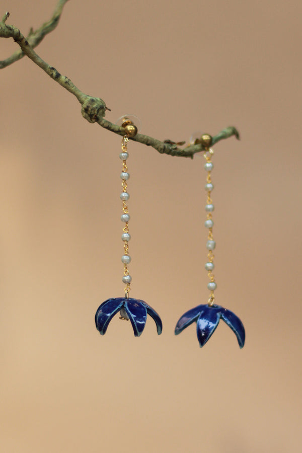 Sadhvi | Ceramic  Bellflower Earrings | Deep Blue