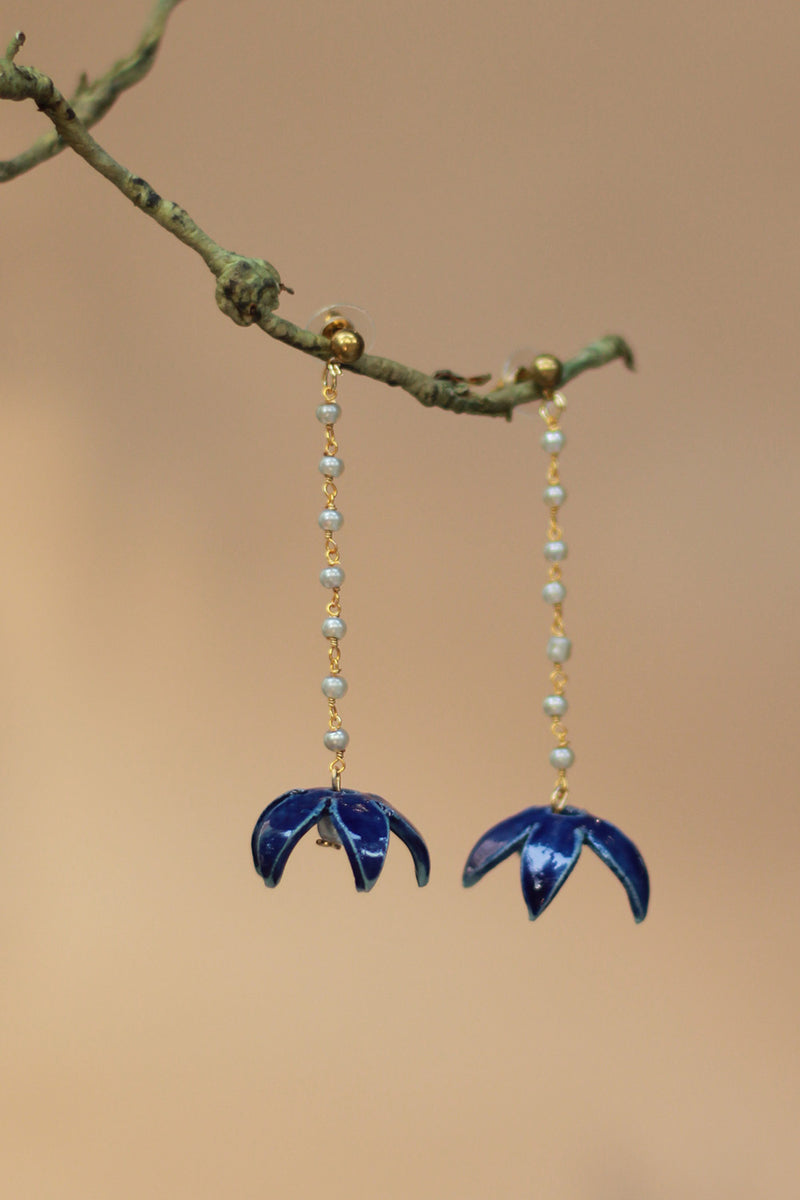 Sadhvi | Ceramic  Bellflower Earrings | Deep Blue