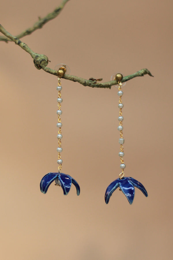 Sadhvi | Ceramic  Bellflower Earrings | Deep Blue