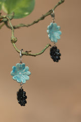 Sadhvi | Ceramic Double Flower Earrings | Light Blue & Teal