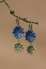 Sadhvi | Ceramic Double Flower Earrings | Blue & Green