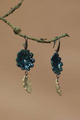 Sadhvi | Ceramic Double Flower Earrings | Teal & Ivory