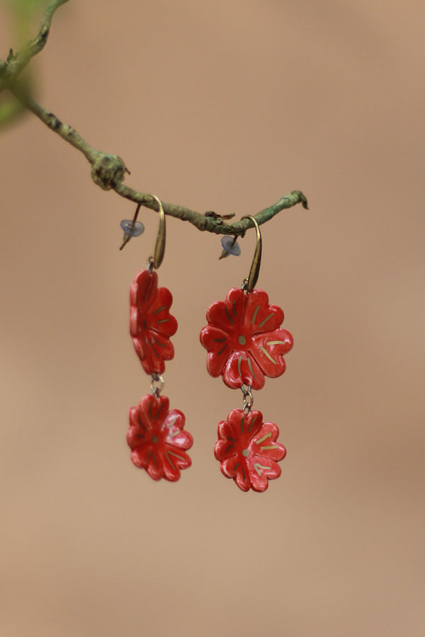 Sadhvi | Ceramic Double Flower Earrings | Red