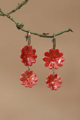Sadhvi | Ceramic Double Flower Earrings | Red