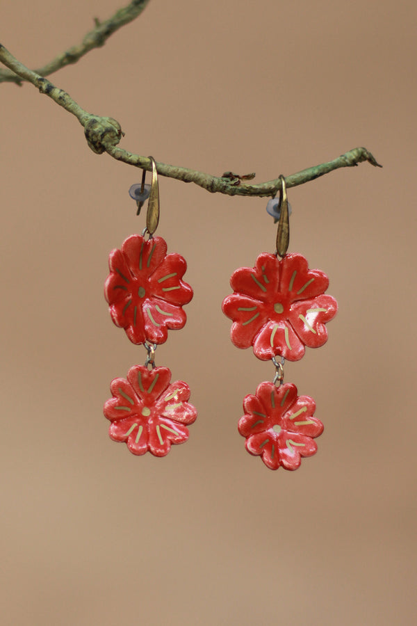 Sadhvi | Ceramic Double Flower Earrings | Red