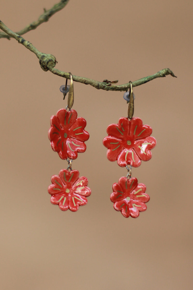 Sadhvi | Ceramic Double Flower Earrings | Red