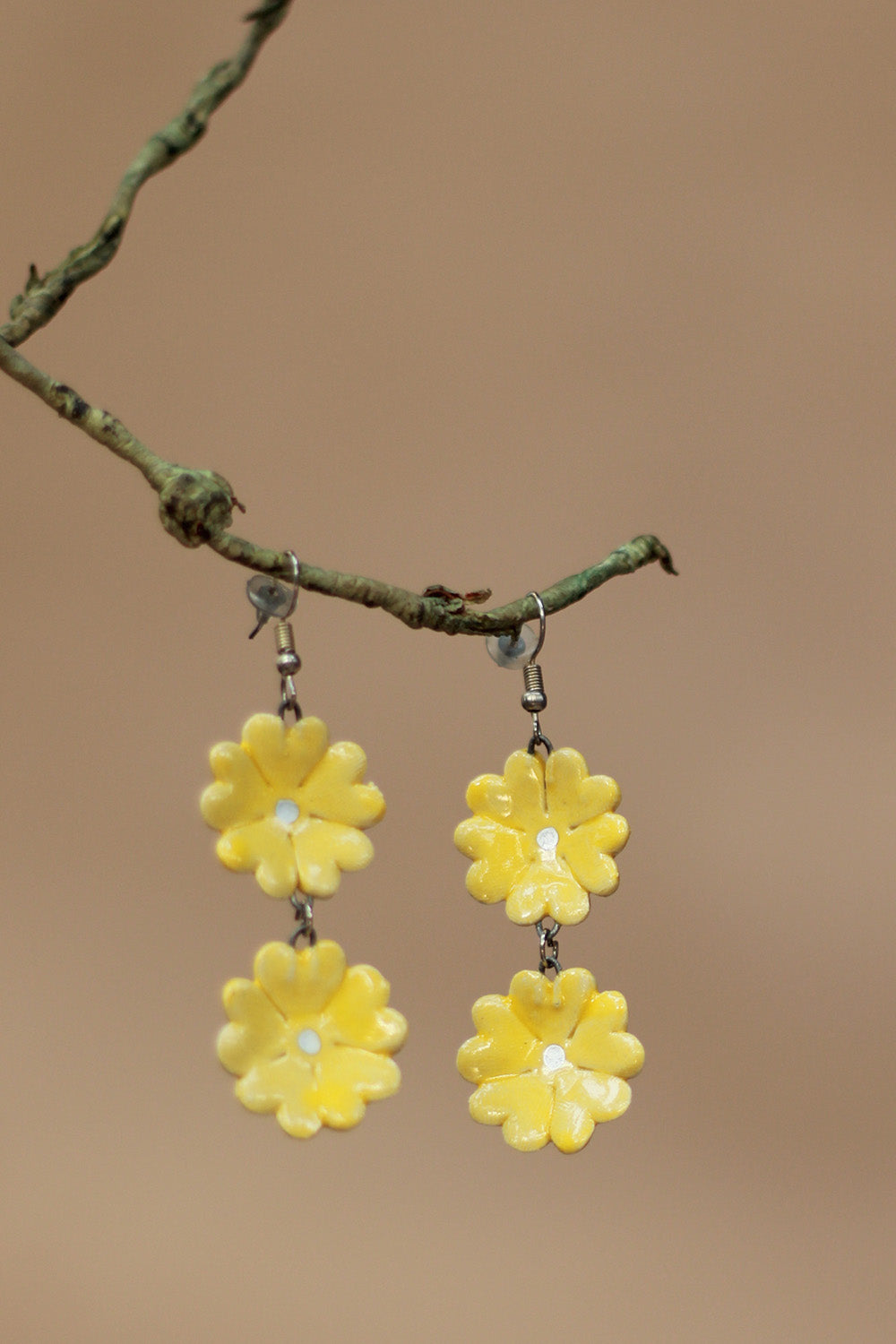Sadhvi | Ceramic Double Flower Earrings | Yellow