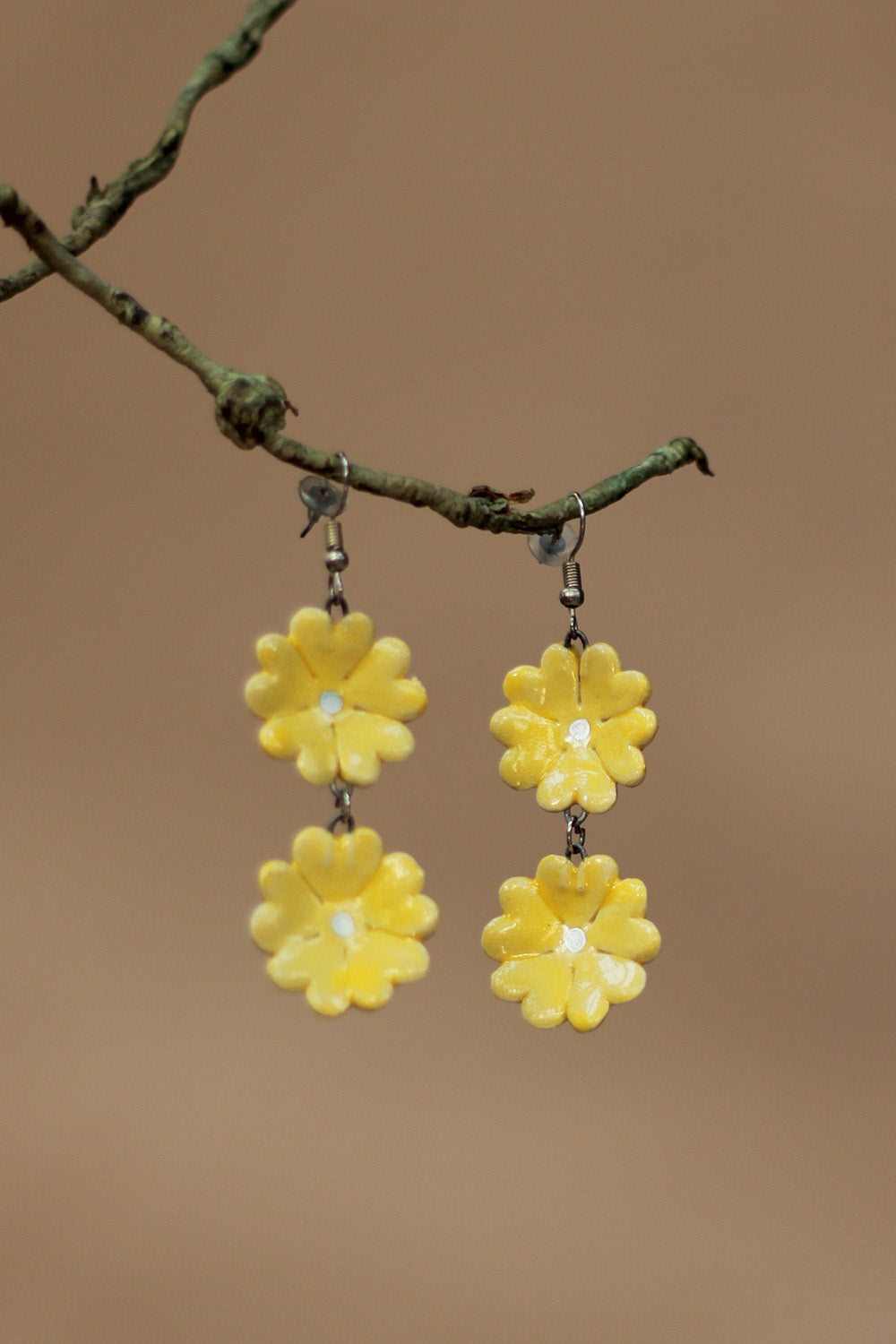 Sadhvi | Ceramic Double Flower Earrings | Yellow