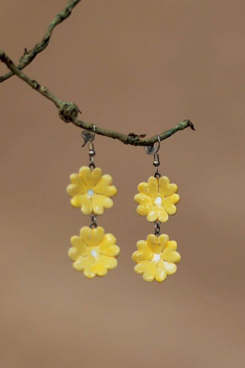 Sadhvi | Ceramic Double Flower Earrings | Yellow