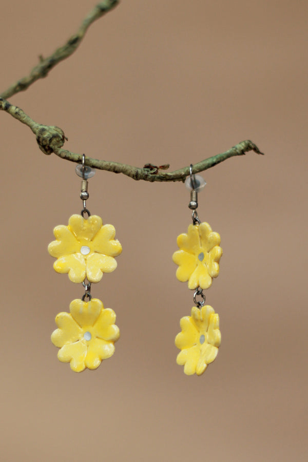 Sadhvi | Ceramic Double Flower Earrings | Yellow