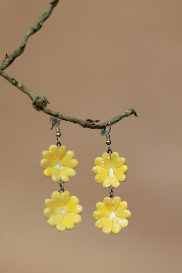 Sadhvi | Ceramic Double Flower Earrings | Yellow