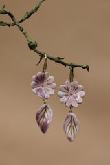 Sadhvi | Ceramic  Flower & Leaf Earrings | Mauve
