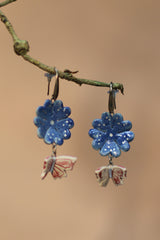Sadhvi | Ceramic  Flower & Butterfly Earrings | Blue & Mauve