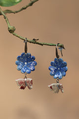 Sadhvi | Ceramic  Flower & Butterfly Earrings | Blue & Mauve