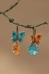 Sadhvi | Ceramic  Flower & Butterfly Earrings | Blue & Orange