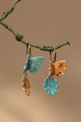 Sadhvi | Ceramic  Flower & Butterfly Earrings | Blue & Orange