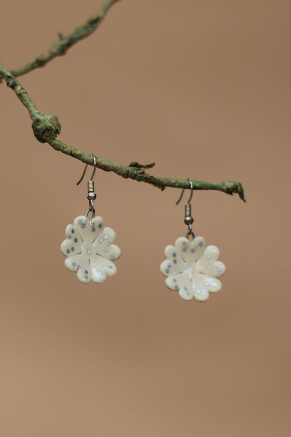 Sadhvi | Ceramic  Flower Earrings | Ivory