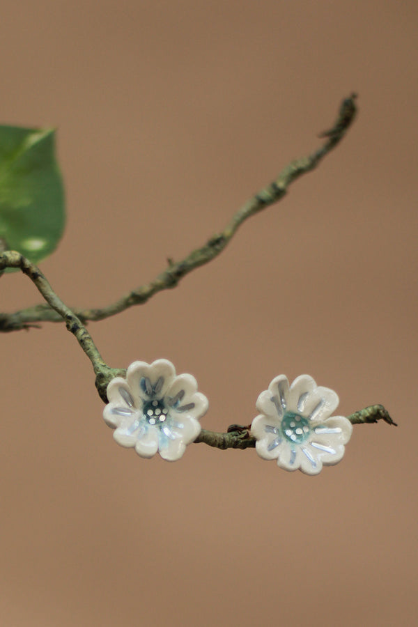 Sadhvi | Ceramic  Flower Earrings | Ivory