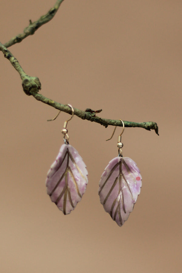 Sadhvi | Ceramic  Leaf Earrings | Mauve