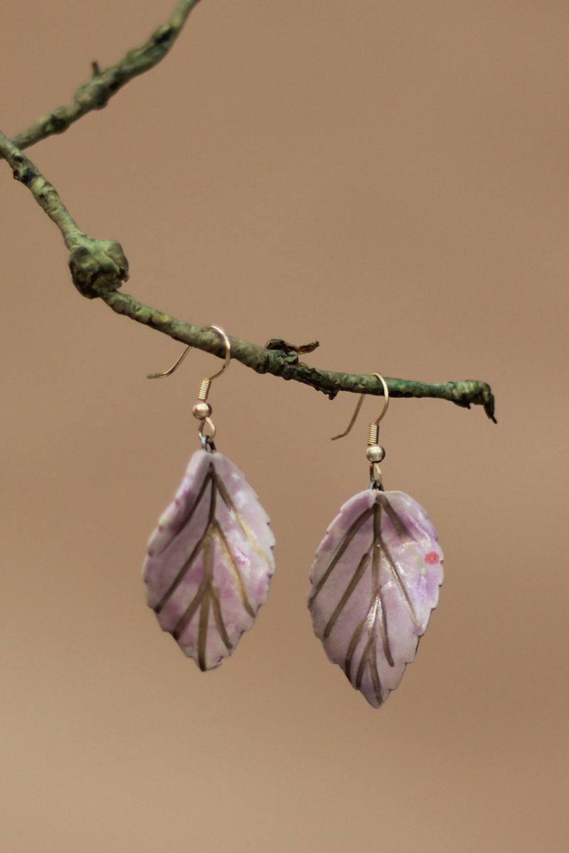 Sadhvi | Ceramic  Leaf Earrings | Mauve